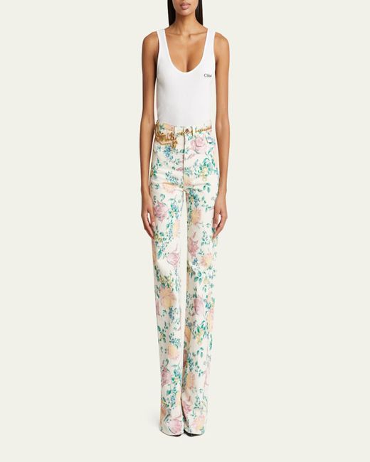 Chloé White Logo Embroidered Tank Top