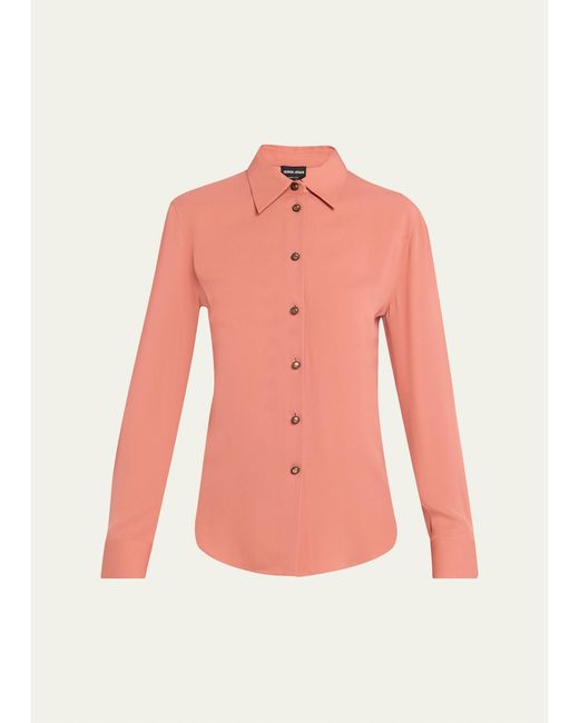 Giorgio Armani Pink Silk Slim Button-Down Blouse