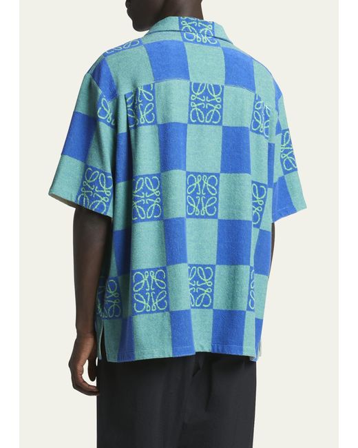 Loewe Blue Towel Terry Checkerboard Anagram Shirt for men