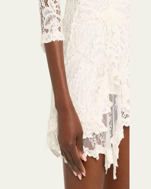 Isabel Marant Natural Rubiana Gathered Lace 3/4-Sleeve Mini Dress