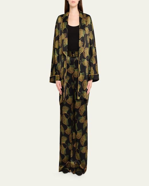 Diane von Furstenberg Green Magda Viscose Leaf-Print Wrap Jacket