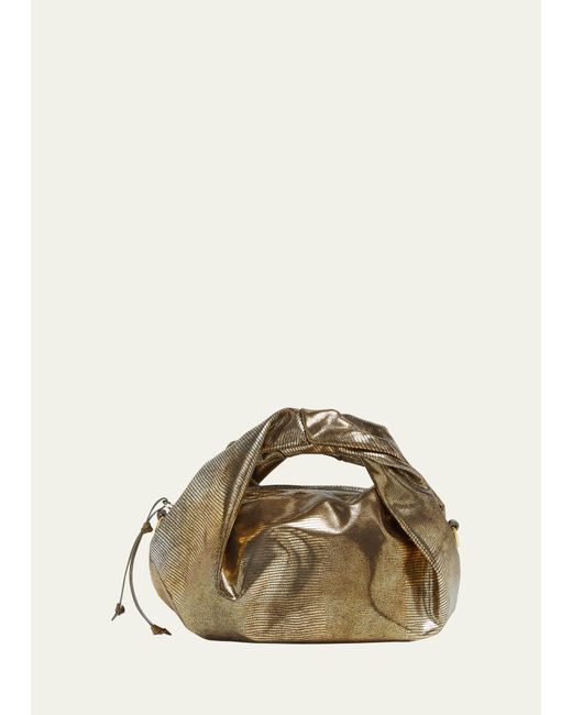 Dries Van Noten Natural Twist Metallic Lizard-embossed Top-handle Bag