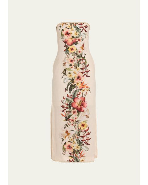 Zimmermann White Lexi Floral Strapless Column Dress