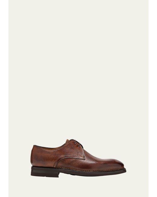 Bontoni Brown Carnera Soft Grain Leather Derby Shoes for men