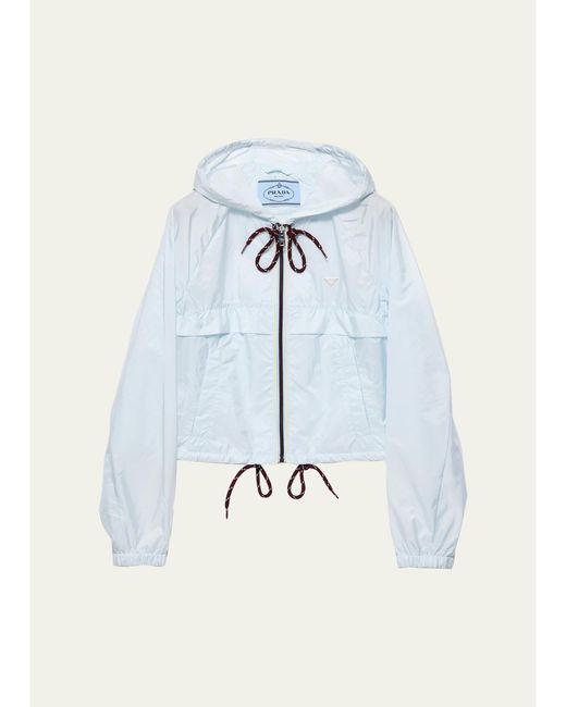 Prada Blue Cropped Re-Nylon Hooded Zip Jacket