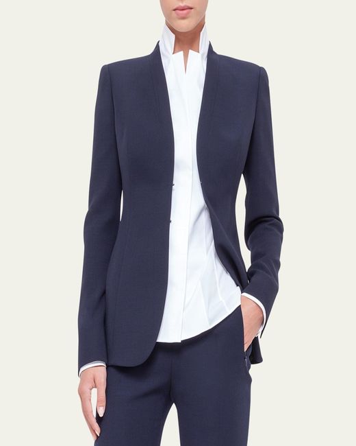 Akris Blue Shawl-Collar Wool Jacket