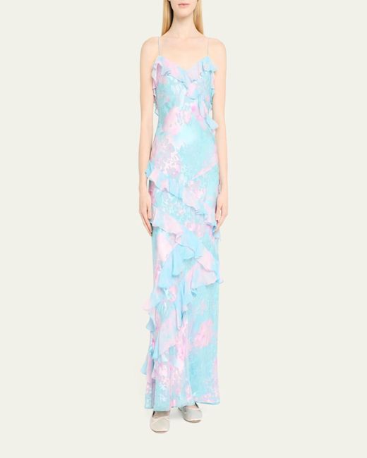 LoveShackFancy Blue Rialto Silk Maxi Dress