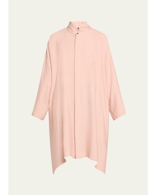 Eskandar Pink Wide A-line Double Stand Collar Shirt (very Long Length)