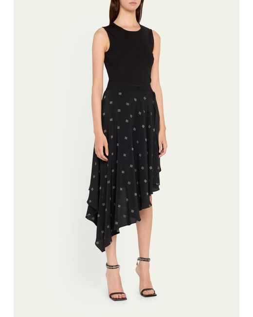 Givenchy Black Asymmetric 4g Jacquard Sleeveless Midi Dress