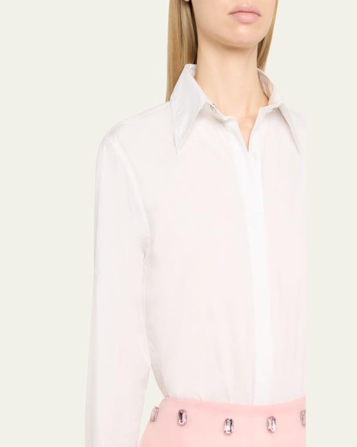 Brandon Maxwell Natural The Bradshaw Button-Up Belted Bodysuit Shirt