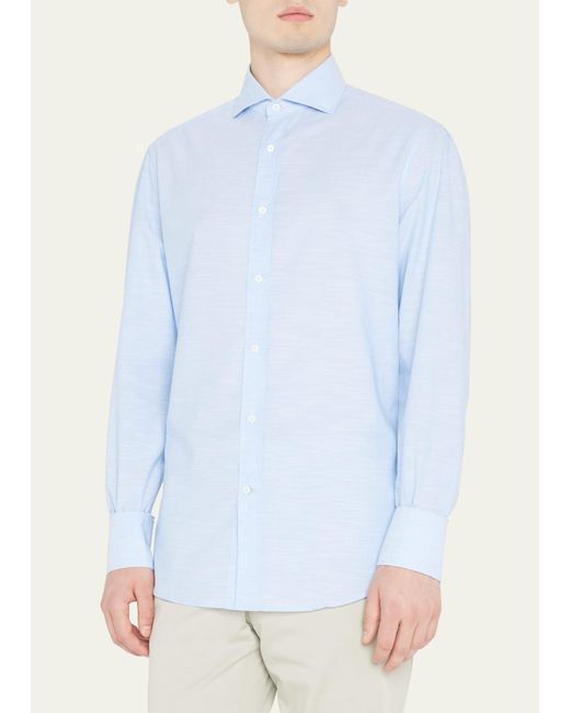 Brunello Cucinelli Blue Cotton Oxford Sport Shirt for men