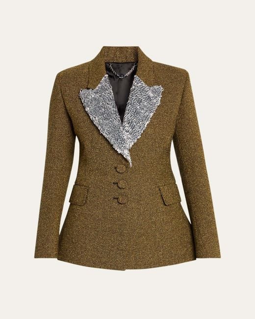 Rabanne Green Sequin Lapel Wool Single-Breasted Jacket