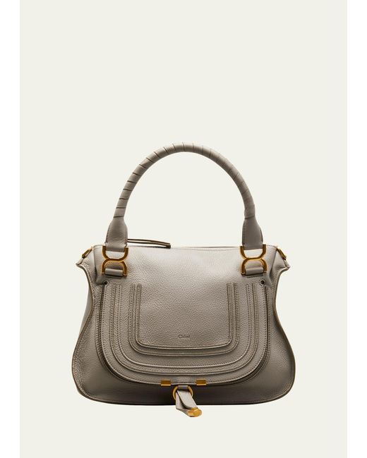 Chloé Metallic Marcie Medium Double Carry Satchel Bag In Grained Leather