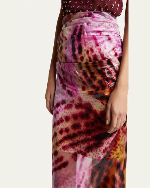 Dries Van Noten Pink Sami Printed Drape Midi Skirt