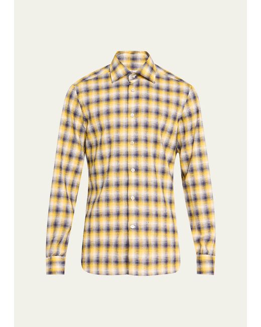 Kiton Natural Plaid Casual Button-down Shirt for men