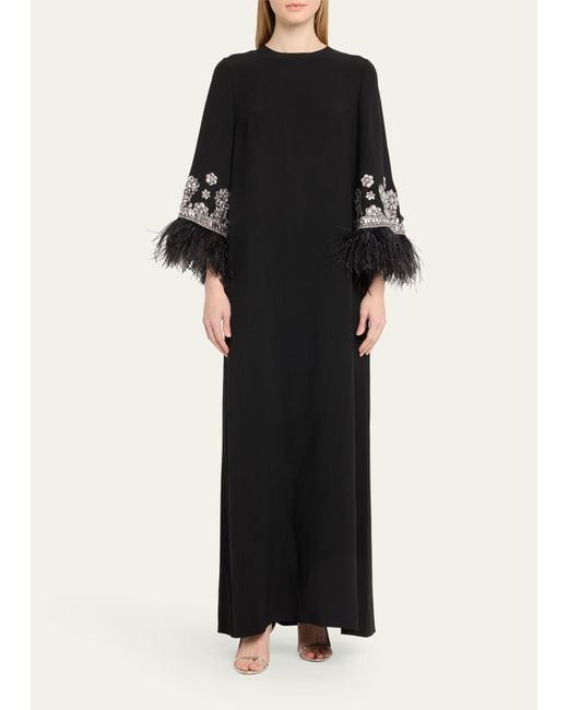 Andrew Gn Black Crystal Wide Feather Sleeve Gown