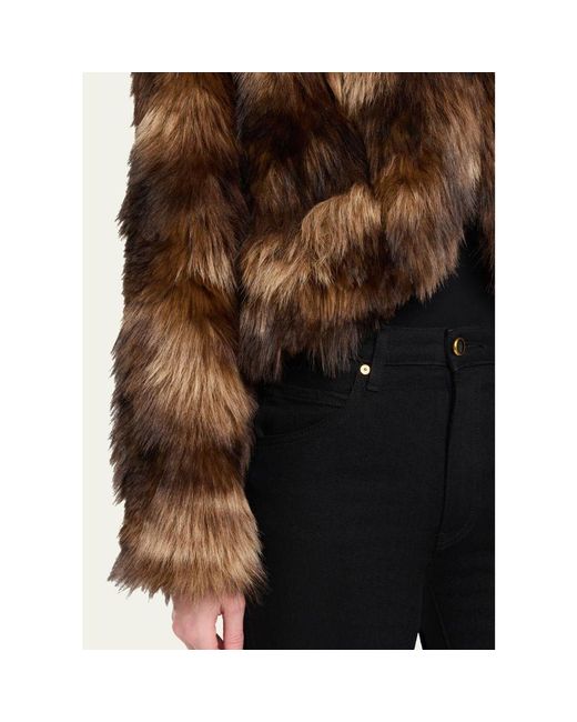 Cinq À Sept Brown Patchwork Faux Fur Cropped Jacket