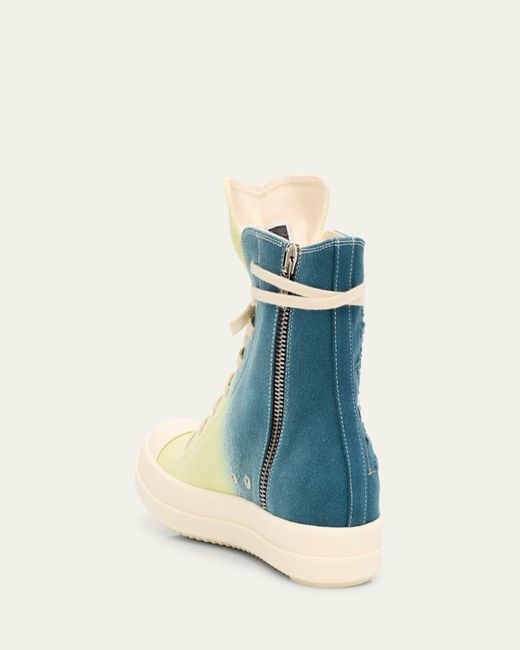Rick Owens Blue Sneaks Slashed Denim High-Top Sneakers for men
