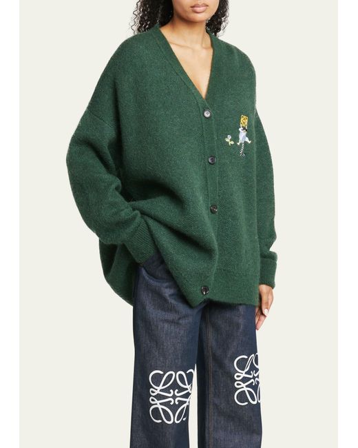 Loewe Suna Fujita Mandrake Asymmetric Cardigan In Dark Green