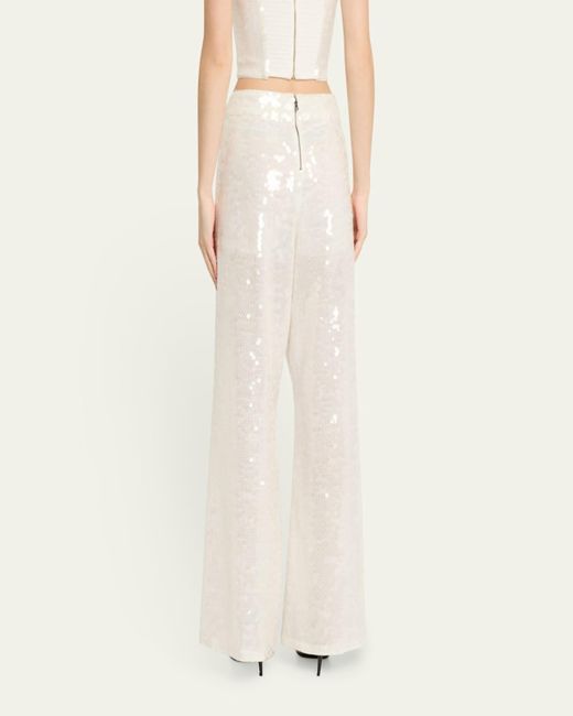 Alice + Olivia White Athena Sequined Wide-Leg Pants