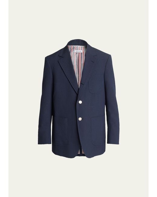 Thom Browne Blue Seersucker Patch-pocket Sport Coat for men