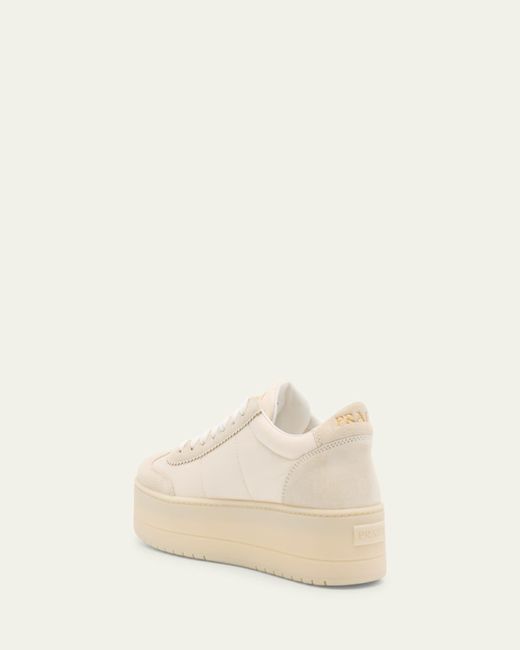 Prada Natural Downtown Nylon Suede Low-Top Sneakers