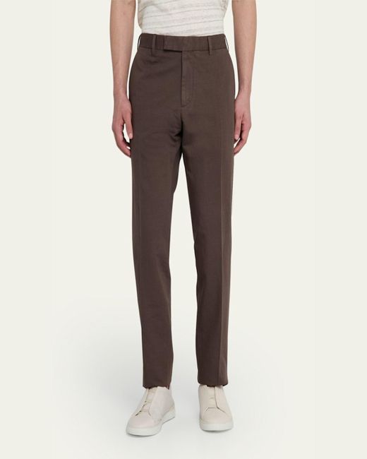 Zegna Brown Cotton-Linen Summer Chino Pants for men