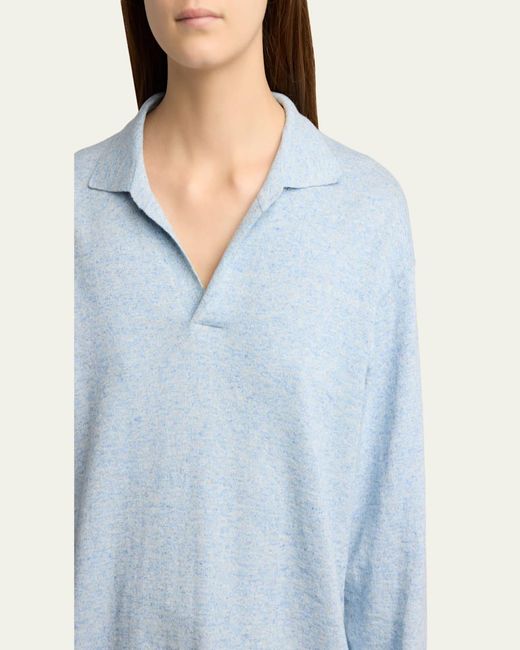 The Row Women's Blue Niosa Long-Sleeved Cotton & Linen Polo Top