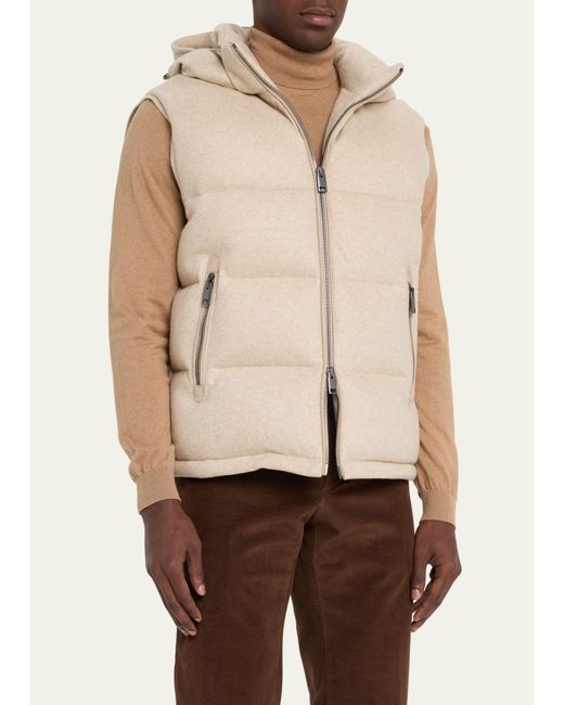 Brioni Natural Cashmere-wool Hooded Puffer Vest for men