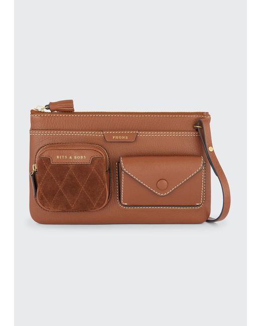 Anya Hindmarch Multi Pocket Pouch Bag On Strap In Shiny Grain Leather in Brown Lyst