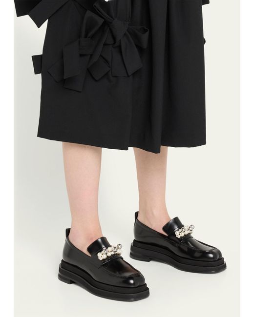 Simone Rocha Black Leather Bell Charms Platform Loafers