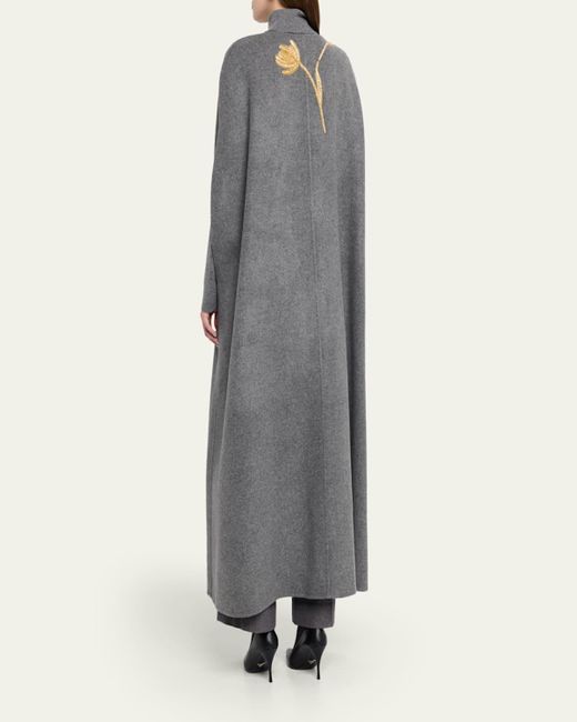 Carolina Herrera Gray Long Embroidered Cape