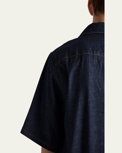 Prada Blue Raw Denim Pocket Short-Sleeve Shirt for men