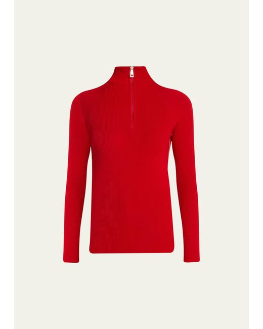 Moncler Red Wool Quarter-zip Turtleneck With Logo Detail