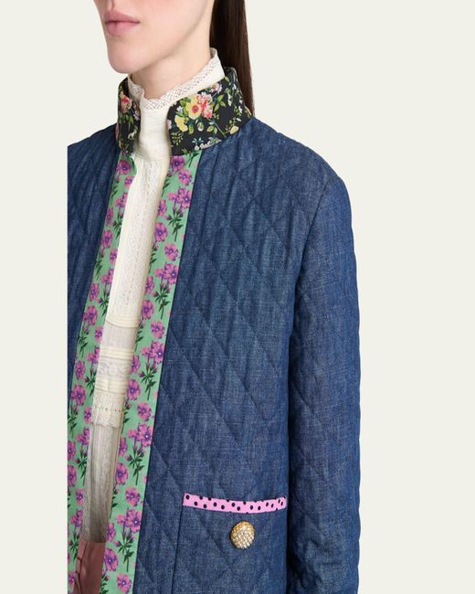Valentino Garavani Blue Open-Front Quilted Chambray Jacket