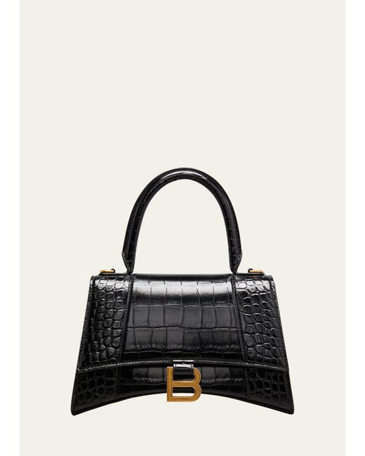 Balenciaga Black Hourglass Small Croc-embossed Top-handle Bag