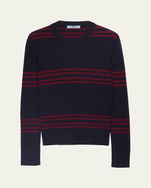 Prada Blue Striped Wool Turtleneck Sweater