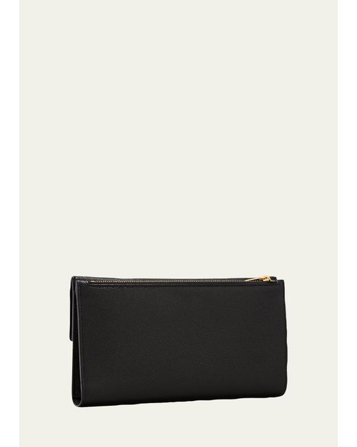 Saint Laurent White Ysl Monogram Small Envelope Flap Wallet With Zip Pocket In Grained Leather