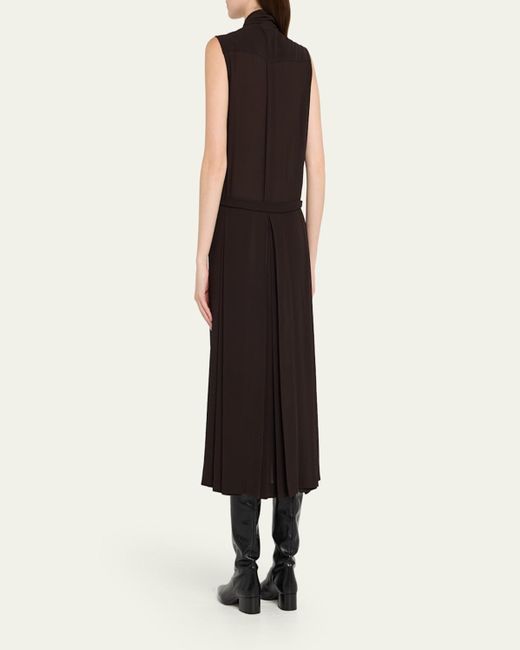 Michael Kors Black Scarf-Neck Pleated Silk Midi Shirtdress