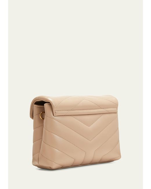 Saint Laurent Natural Loulou Toy Ysl Crossbody Bag In Quilted Leather