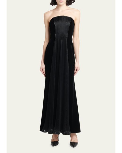 Giorgio Armani Black Velvet Strapless Gown With Crystal Panel