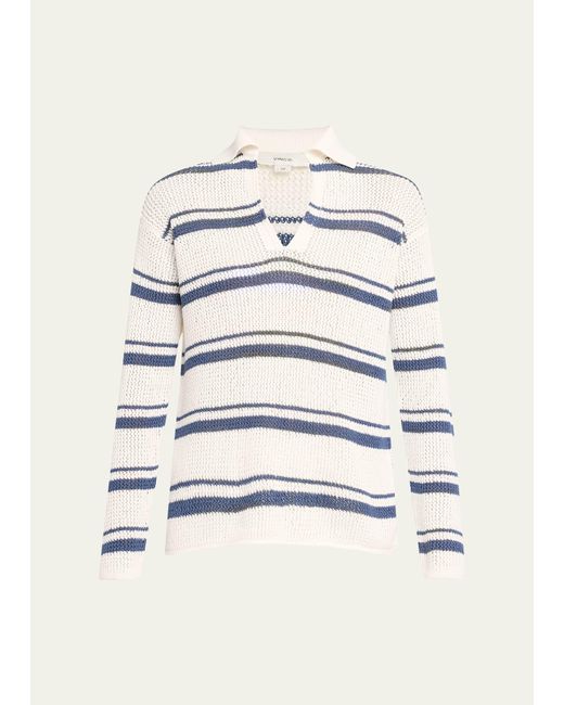 Vince Natural Racked Ribbed Stripe Pullover Sweater