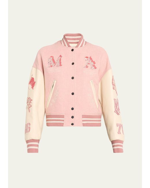Amiri Pink Angel Applique Varsity Jacket