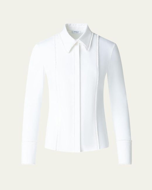 Akris Punto White Mixed-Media Fringed Button-Down Blouse