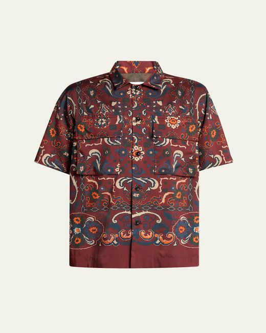 Sacai Red Floral-Print Camp Shirt for men