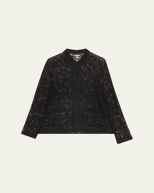 Bode Black Blooming Threadwork Lace Shirt