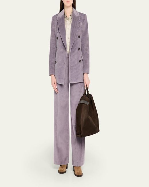 Brunello Cucinelli Purple Double-Breasted Corduroy Blazer