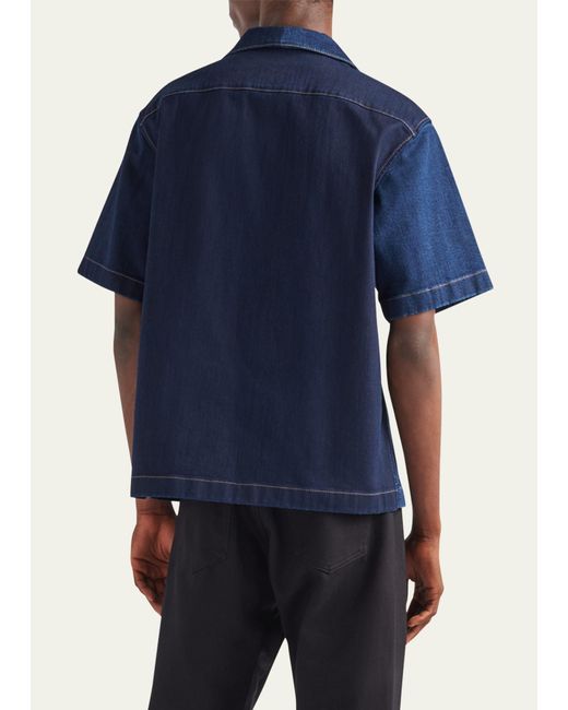 Prada Blue Denim Double Match Camp Shirt for men