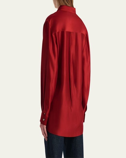 Khaite Red Auryn Button-Down Twill Top
