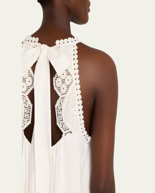 Kobi Halperin Natural Teri Lace-Trim Halter Maxi Dress
